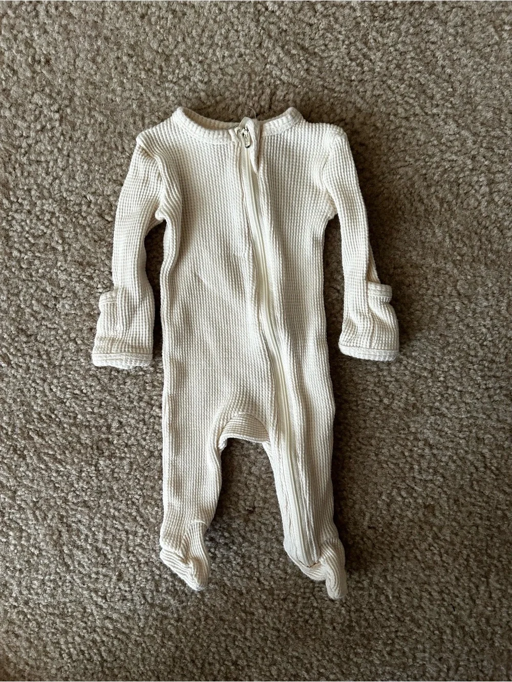 Cream Waffle-Knit Baby Footed One-Piece with Front Zip